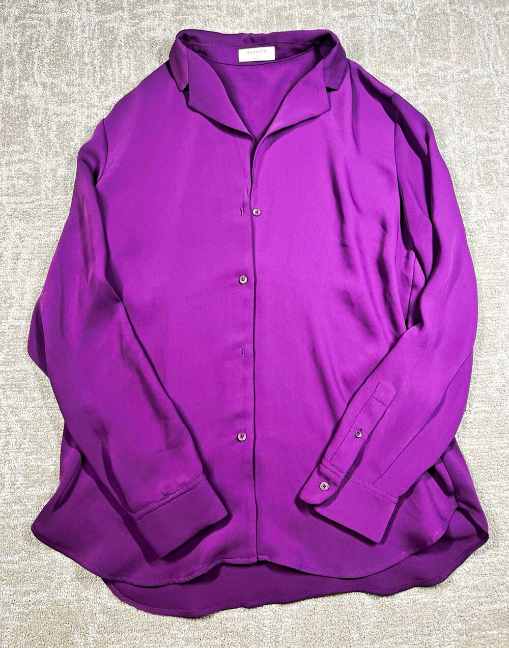 Babaton Solid Purple Button Down Long Sleeve Collared Blouse Womens Size S